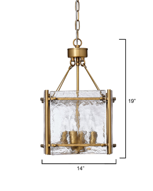 Glenn Small Square Metal 4-Light Chandelier, Antique Brass
