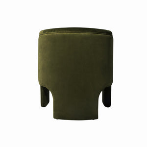THREE LEG FULLY UPHOLSTERED BARREL CHAIR IN OLIVE VELVET
