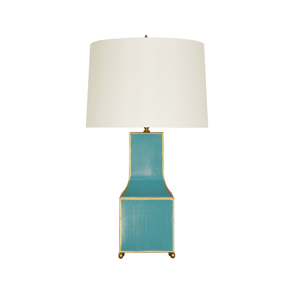 HANDPAINTED PAGODA TABLE LAMP IN TURQUOISE WITH GOLD TRIM