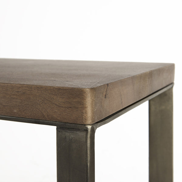 Faye 50L x 15W x 30H Medium Brown Wood W/Antique Nickel Metal Base Console Table