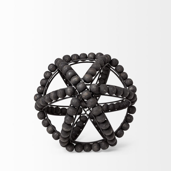 Earnhardt I Small 9L x 9W Black Wooden Beaded Orb