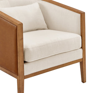 Tillman Faux Leather/Linen Accent Arm Chair, Casa Caramel/Shortbread