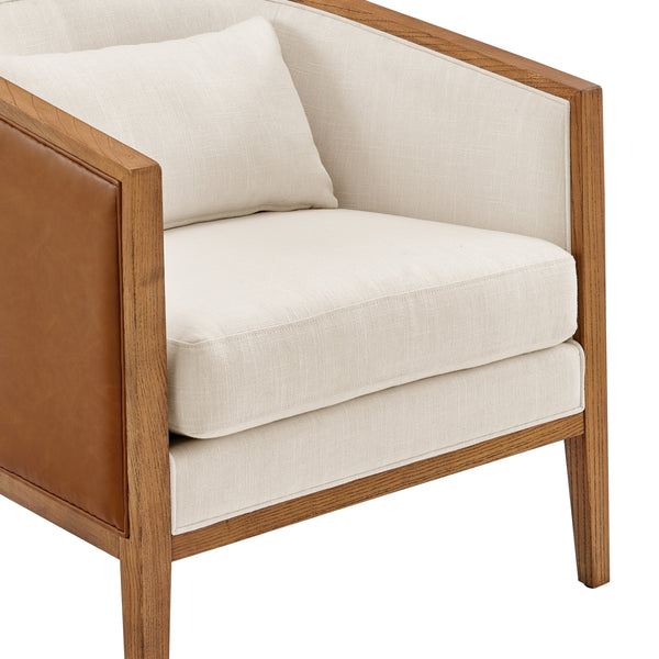 Tillman Faux Leather/Linen Accent Arm Chair, Casa Caramel/Shortbread