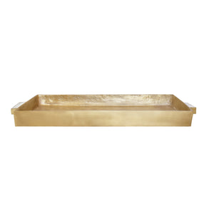 CAST METAL TRAY IN ANTIQUE BRASS FINISH WITH AGATE HANDLES