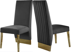 Stanley Dining Chair In Grey Velvet and Gold