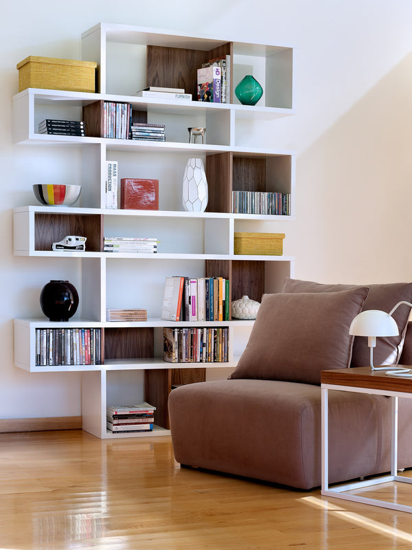 London Composition Large Bookshelf White/Walnut