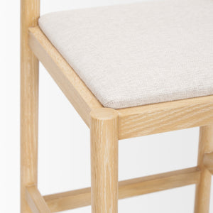 Sam Counter Stool W/ Light Brown Wood Frame and Beige Upholstered Seat