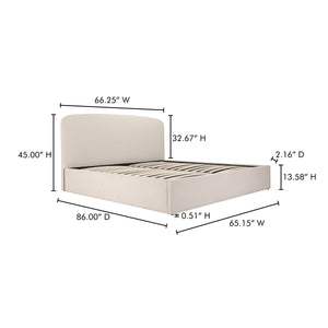 Joan Queen Storage Bed with Hydraulic Lift in Cream
