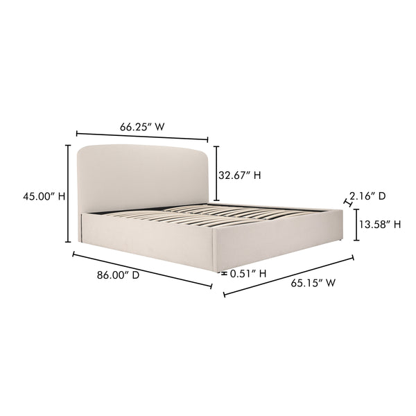 Joan Queen Storage Bed with Hydraulic Lift in Cream