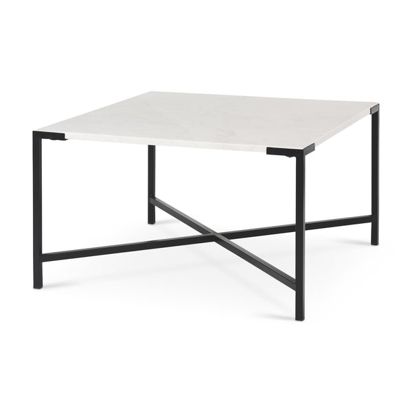Lucas 30x30 White Marble Top Black Metal Base Coffee Table