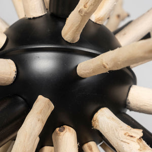 Jules 25x25 Blonde Wood and Black Metal Six Bulb Chandelier Light