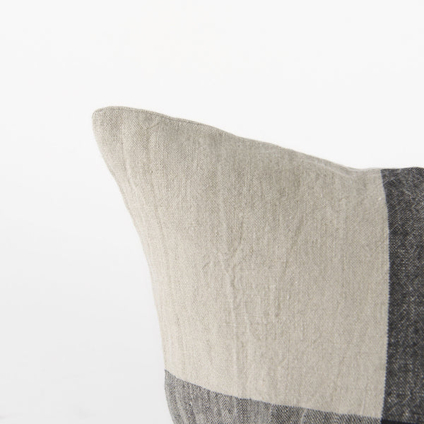 Raquel 18L x 18W Beige and Black Fabric Plaid Decorative Pillow Cover