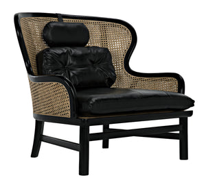 Marabu Sungkai/Mindi Chair in Charcoal Black with Black Leather and Caning
