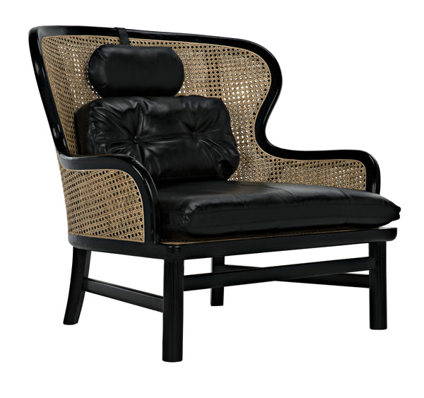 Marabu Sungkai/Mindi Chair in Charcoal Black with Black Leather and Caning