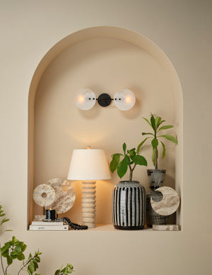 Abacus Mango Wood Table Lamp with Linen Shade