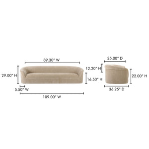 Moe's Thora Beige Velvet Sofa