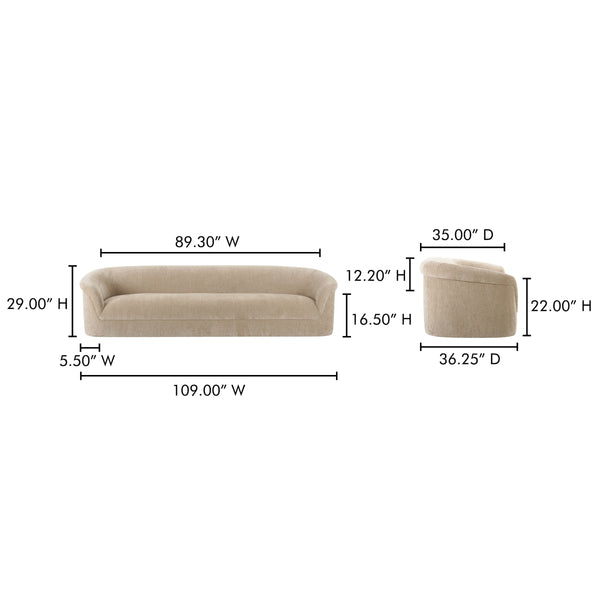Moe's Thora Beige Velvet Sofa