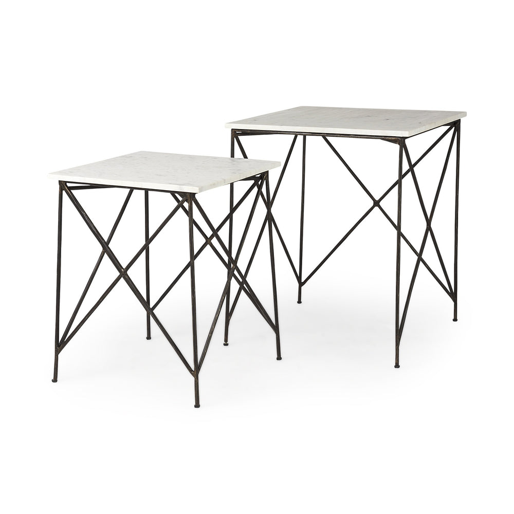 Lorlei 20.0L x 20.0W x 23.8H White Marble Top W/Antique Gold Iron Legs End and Side Table