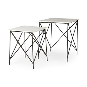 Lorlei 20.0L x 20.0W x 23.8H White Marble Top W/Antique Gold Iron Legs End and Side Table