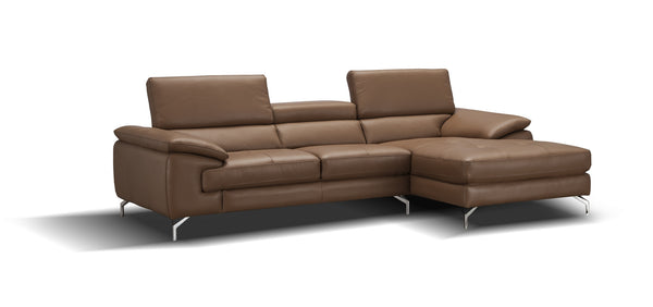Jett Italian Leather Mini Sectional Right Facing Chaise in Caramel