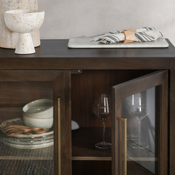 Bradley Solid Wood 2-Door Cabinet with Antique Brass Hardware