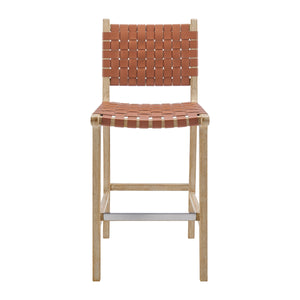 Marco Faux Leather Counter Stool Drift Wood Frame, Ochre Brown 