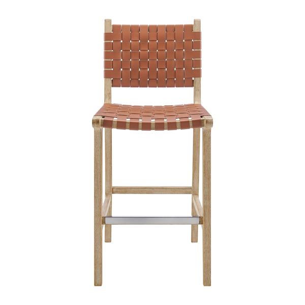 Marco Faux Leather Counter Stool Drift Wood Frame, Ochre Brown 