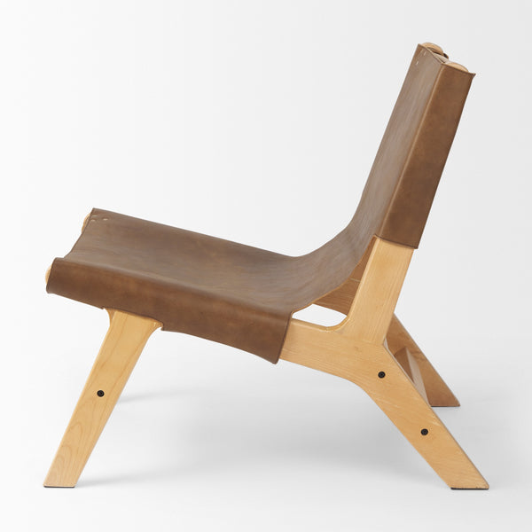 Elodie 24.4L x 33.9W x 30.7H Brown Leather W/Natural Beech Wood Frame Accent Chair