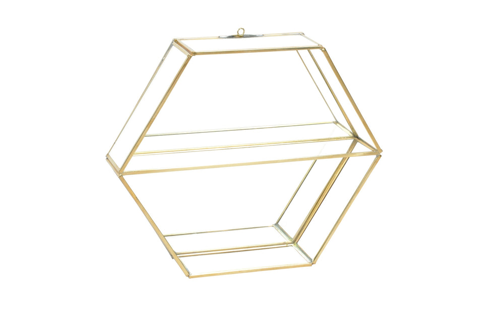 Brass & Glass Hanging Hexagon Large