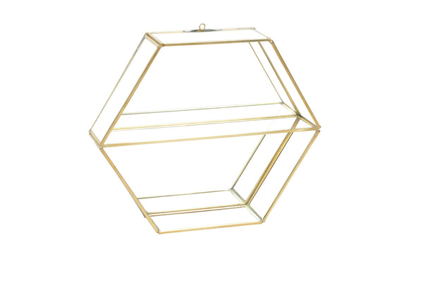 Brass & Glass Hanging Hexagon Large