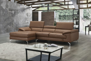 Jett Italian Leather Mini Sectional Left Facing Chaise in Caramel
