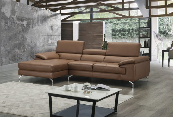Jett Italian Leather Mini Sectional Left Facing Chaise in Caramel