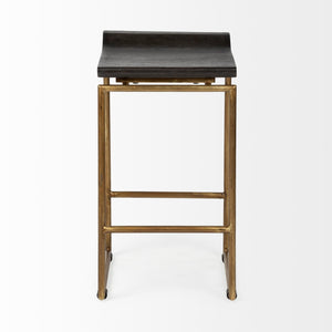 Givens 24.25" Seat Height Brown Wood Seat Gold Metal Frame Stool