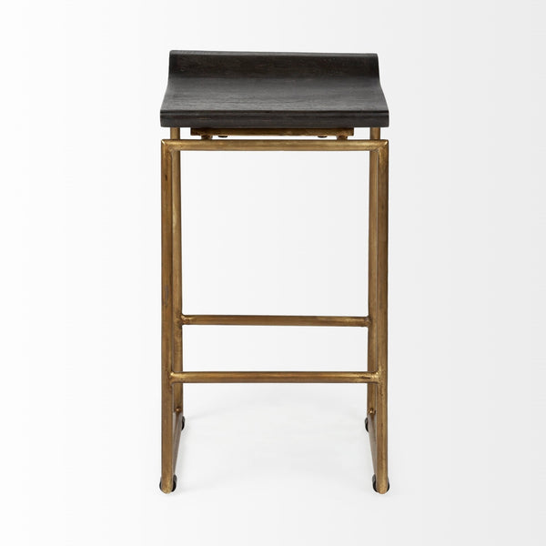 Givens 24.25" Seat Height Brown Wood Seat Gold Metal Frame Stool