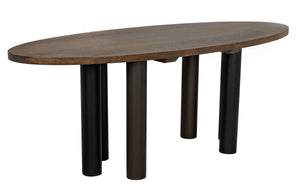 Journal Oval Dining Table, Dark Walnut with Black & Aged Brass Steel Base