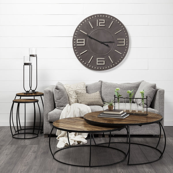 Clapp IV (Set of 2) 20L x 20W Brown Round Wood Top W/ Black Iron Frame Nesting Accent Tables