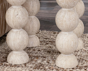 Adir Solid Wood Round End Table with Sphere Legs - White Washed Cream