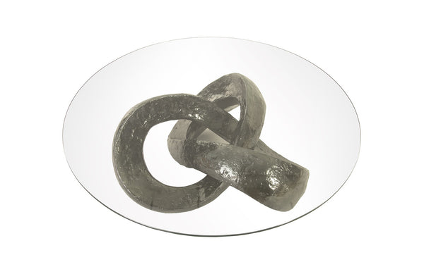 Trifoil Coffee Table, Liquid Silver w/Glass