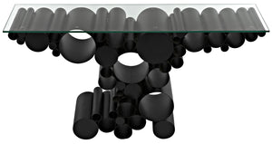 Paradox Console Table in Matte Black Industrial Steel with Glass Top
