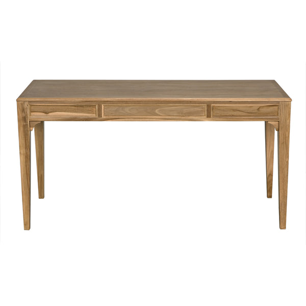 Ambrose Bleached Teak Desk with Brass Pulls and Clear Coat Finish