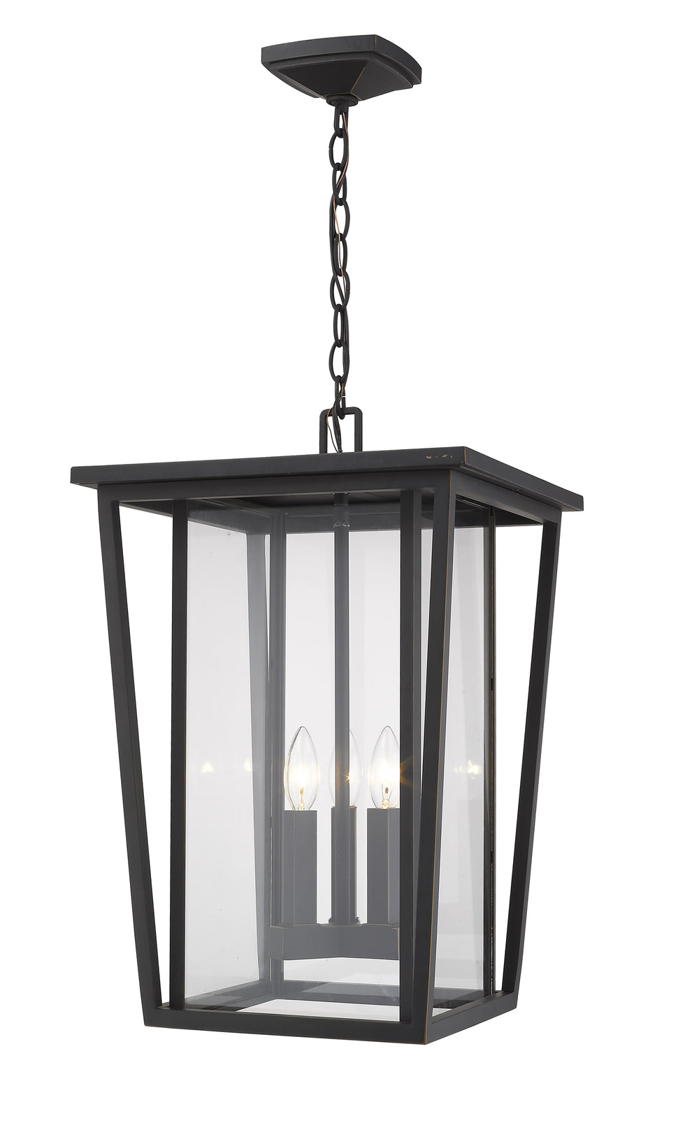 Seoul 3 Light Outdoor Chain Mount Ceiling Fixture in Oil Rubbed Bronze Finish