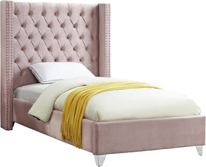 Isabel Twin Bed In Pink Velvet