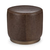 Claire Round Leather Ottoman, Iron Base - Dark Brown