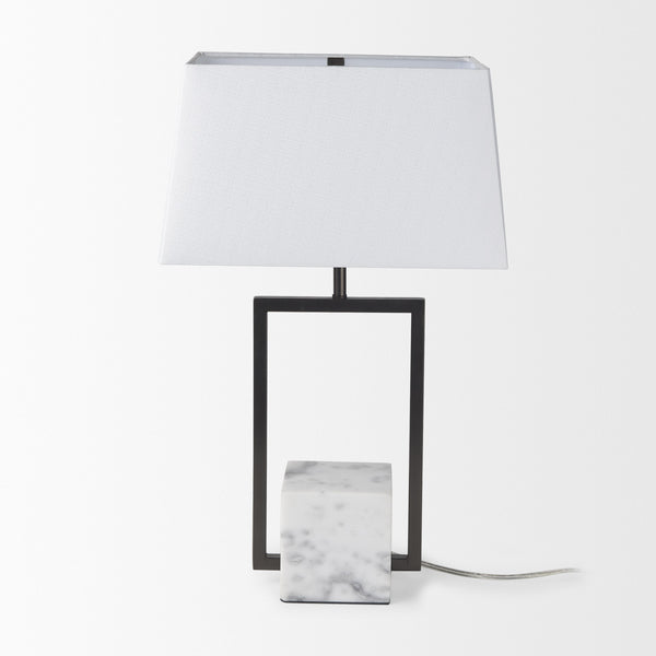 Peyton 14.0L x 9.0W x 26.2H Black Metal W/Marble Cube and White Shade Table Lamp