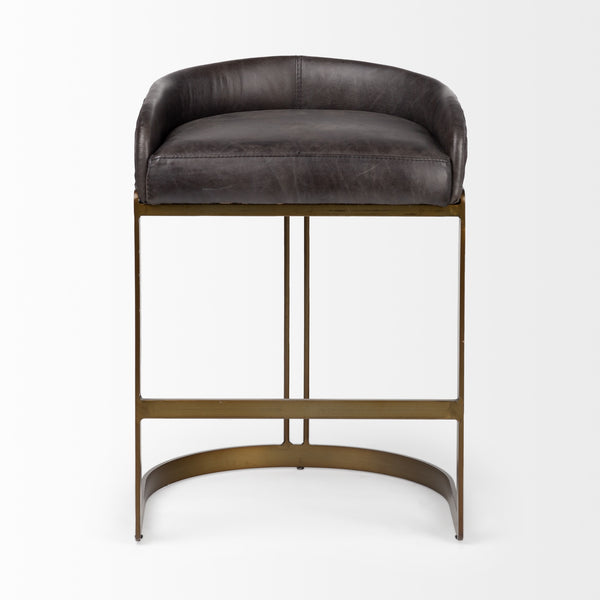 Hollyfield 29" Total Height Black Leather Seat Gold Metal Base Stool