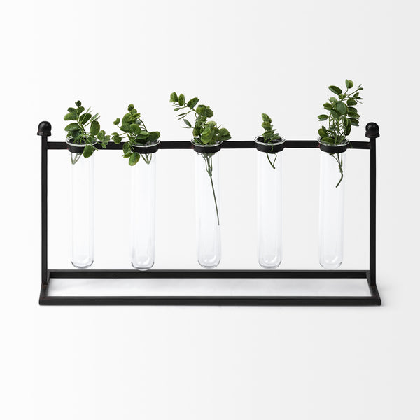 Bunsen Black Metal Five Glass Test Tube Vase