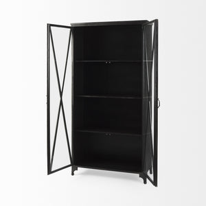 Poppy II 73.8" H Black Metal With Glass Door Display Cabinet
