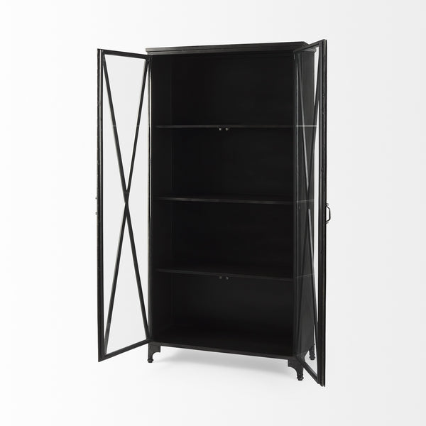 Poppy II 73.8" H Black Metal With Glass Door Display Cabinet