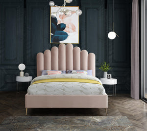 Anita Queen Bed In Pink Velvet