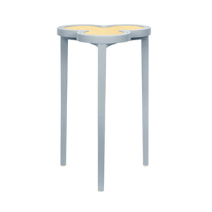 CLOVER CIGAR TABLE WITH REVERSIBLE LACQUER AND NATURAL GRASSCLOTH TOP IN MATTE LIGHT BLUE LACQUER
